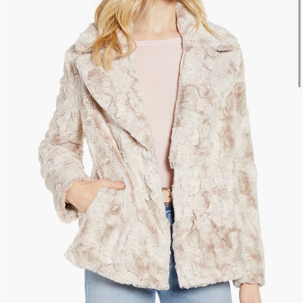 Halogen Cream Teddy Jacket Textured Plush Faux Fur